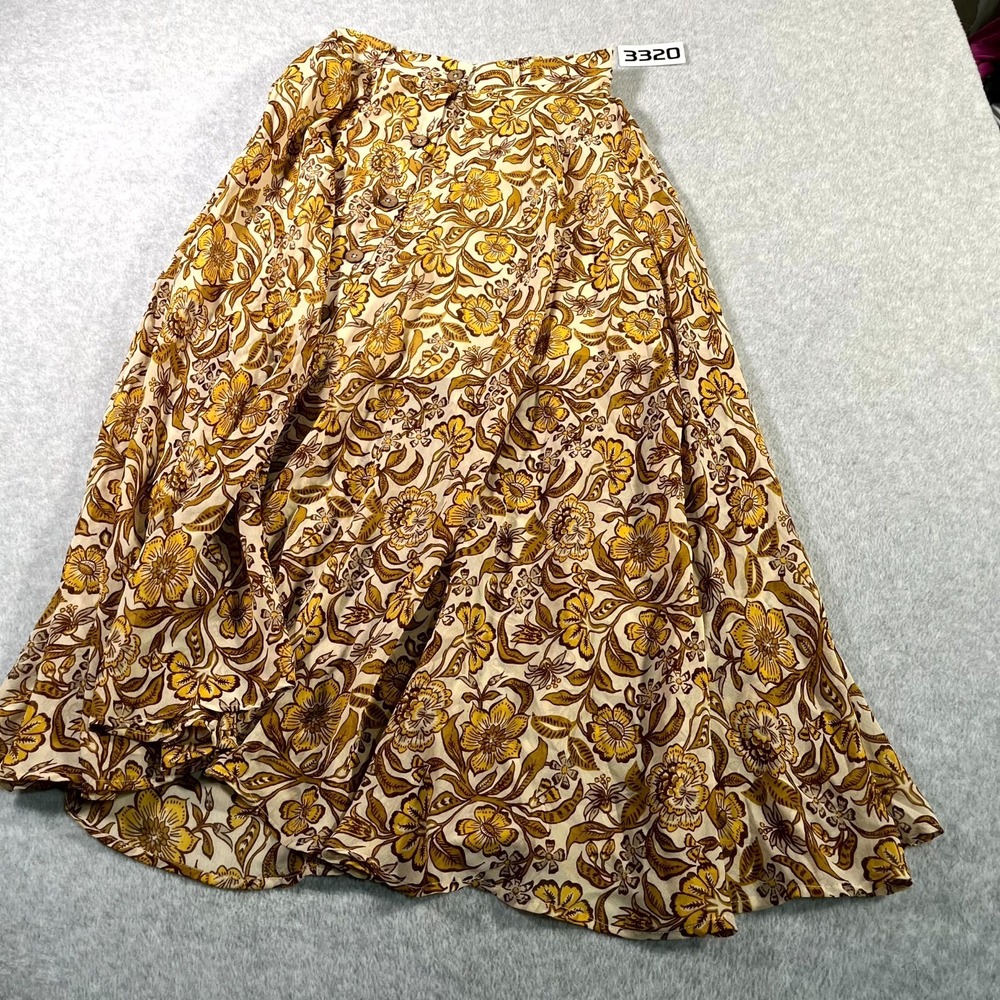 Truly 4 You Maxi Skirt Womens M Yellow Floral Boho Button Front Asymmetrical Hem